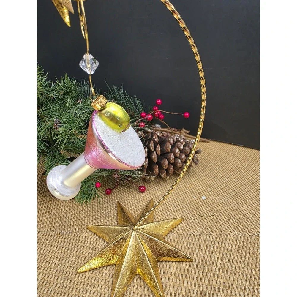 Pink Martini Glass‎ with Olive Blown Glass Christmas Ornament New Year's Theme